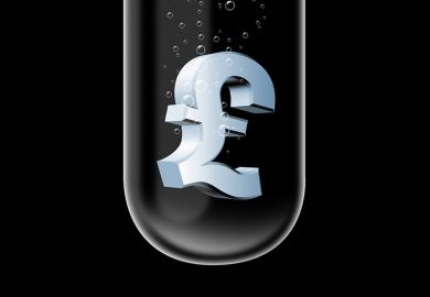 Pound (£) currency symbol sinking in test tube Pound (£) currency symbol sinking in test tube