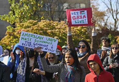 Students of American University attend a campus protest against ongoing Israeli attacks on Gaza