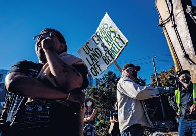 Protesters during an event at People's Park in Berkeley, California to illustrate US colleges urged to be more neighbourly