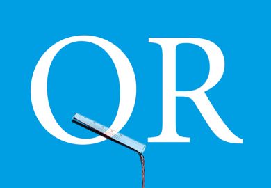 The letters QR (for quality related funding), with a test tube pouring out liquid forming part of the Q The letters QR (for quality related funding), with a test tube pouring out liquid forming part of the Q