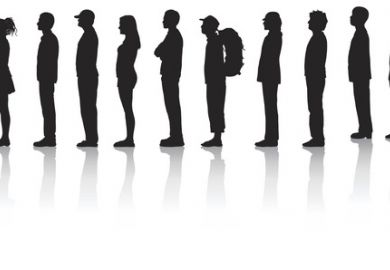 A queue in silhouette