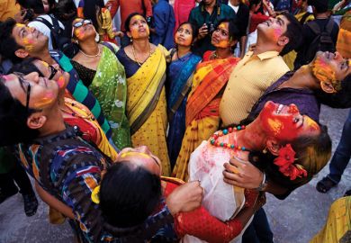 Rabindra Bharati University students forming circle, Holi Festival