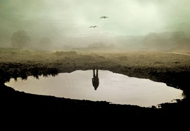 Person's reflection in pond, with their body missing. To illustrate the sense of grief brought on by the large numbers of job cuts across higher education in the UK Person's reflection in pond, with their body missing. To illustrate the sense of grief brought on by the large numbers of job cuts across higher education in the UK