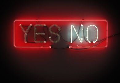 A neon sign with the word "No"