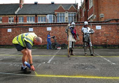 Claire Graham uses ground penetration radar (GPR) at Greyfriars car park in Leicester watched by actors dressed as Knights from Historic Equitation Ltd during an archaeological search for the lost grave of Richard III Claire Graham uses ground penetration radar (GPR) at Greyfriars car park in Leicester watched by actors dressed as Knights from Historic Equitation Ltd during an archaeological search for the lost grave of Richard III