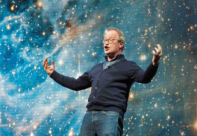 Robin Ince on stage during Professor Brian Cox's Guinness World Record breaking live tour show, Professor Brian Cox Live at SSE Arena Wembley, 2017 in London, England