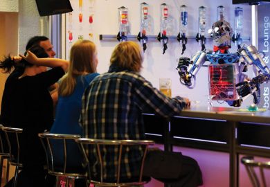 Robot bartender serving customers, Ilmenau, Germany