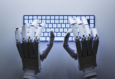 Robot typing on keyboard