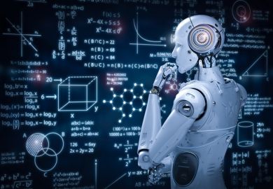 istock robot A robot looking at a blackboard