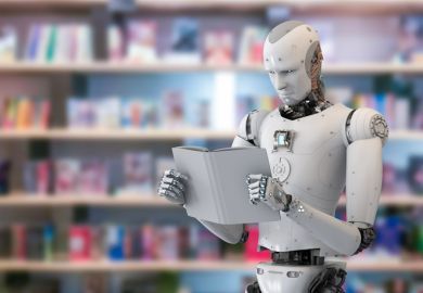 A robot reading, illustrating AI peer reviewing
