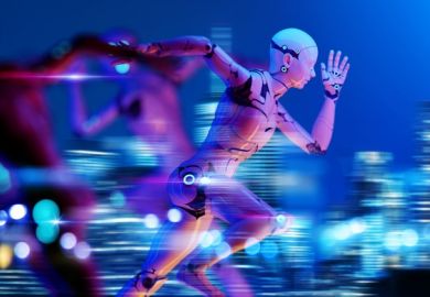 An android running, symbolising the fast pace of AI advancement