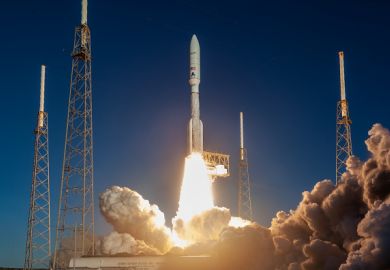 A rocket lifts off from Cape Canaveral carrying satellites for Amazon's Project Kuiper, illustrating mission
