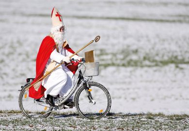 Saint Nicholas on a bike