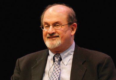 Salman Rushdie speaking during interview