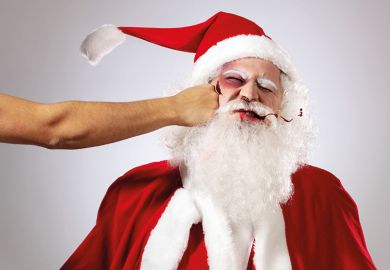 Santa Claus/Father Christmas getting punched in the face