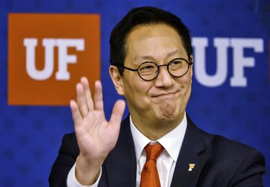 Santa Ono attends a Faculty Forum while visiting the University of Florida on Tuesday, 6 May 2025, in Gainesville. Florida, USA