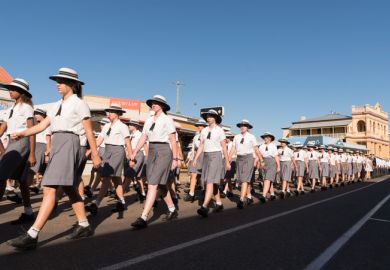 School children marching on Anzac Day in Charters Towers, Queensland, Australia School children marching on Anzac Day in Charters Towers, Queensland, Australia