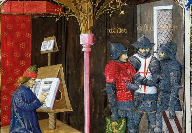 Detail from Miniature from the “Romance of Tristan” by Gilles Gracien and illuminated by Everard d’Espinques (Evrard d’Espinques), Conde Museum, Paris, France