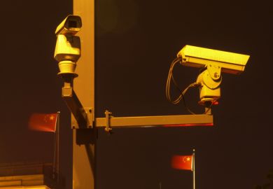 Security cameras are a symbol of modern surveillance, much of which goes unseen. These are located on The Bund, Shanghai.