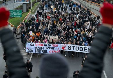Students and protestors take part in a demonstration and blockade on the highway E75 in Belgrade, Serbia, on January 10, 2025, to demand accountability over the fatal collapse of a train station roof in November 2024.