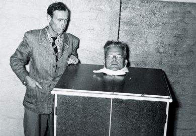 Severed head on a box