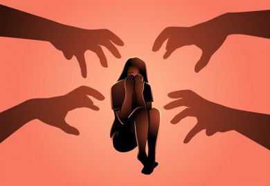 Hands grab at a terrified woman Hands grab at a terrified woman symbolising sexual violence