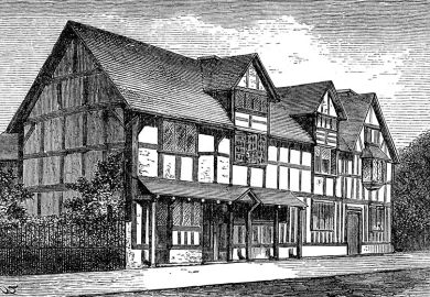 Victorian engraving of the birthplace of William Shakespeare in Stratford-upon-Avon