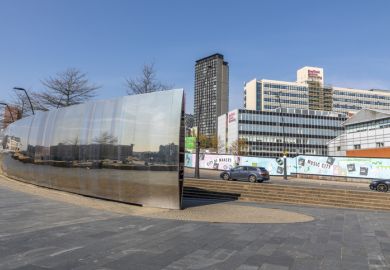 Sheffield, South Yorkshire, England - April 17 2021 Sheffield Hallam University campus buildings. Picture taken from the train station.