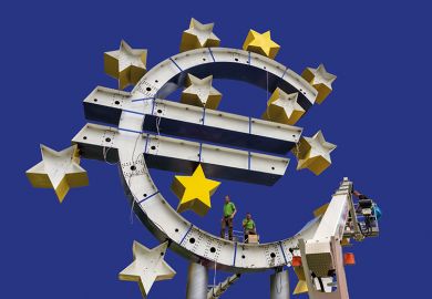 giant illuminated euro sign