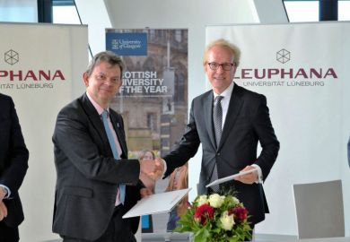 Sir Anton Muscatelli (left), principal of the University of Glasgow, with Sacha Spoun, president of Leuphana University of Lüneburg