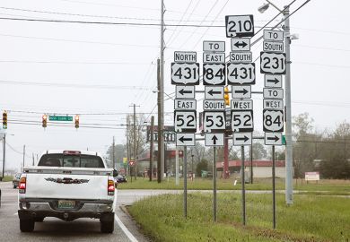 A confusing mass of signs by a US road