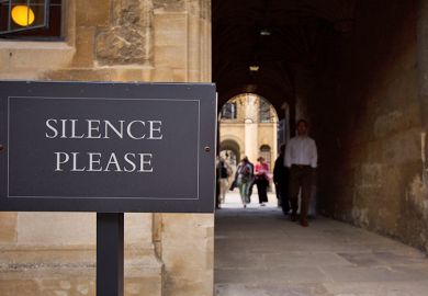 Silence please sign at university, UK. To illustrate free speech fears as campus critics are denied emeritus status. Silence please sign at university, UK. To illustrate free speech fears as campus critics are denied emeritus status.