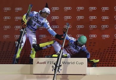 Skiers on a podium Skiers on a podium