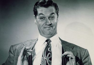 Smug man stretching braces