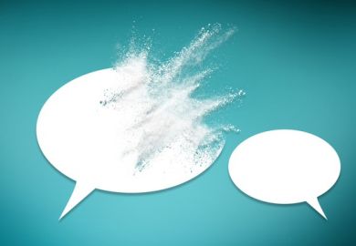 Two speech bubbles, one of which has exploded, symbolising the loss of language teaching