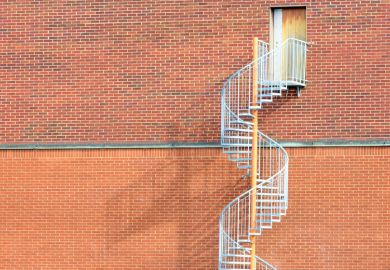 Spiral staircase by an exit door