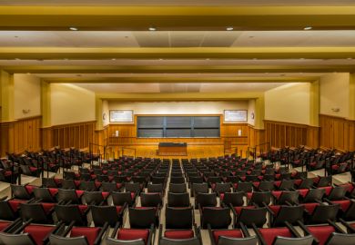 St. Louis, Missouri, USA - May 28, 2015 Empty lecture hall on the campus of Washington University in St. Louis