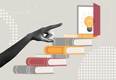 A stairway of books leads up to an open doorway with a lightbulb, symbolising contextual admissions