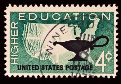 A US postage stamp issued in 1962 celebrating higher education A US postage stamp issued in 1962 celebrating higher education