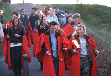 Students gathered at St Andrews Castle