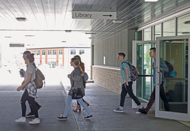 Students leaving library