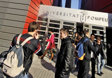 Students outside Pompeu Fabra University communication campus