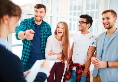 Students pointing and laughing at teacher Students pointing and laughing at teacher