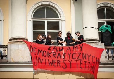Students protest the changes in the higher education law in Warsaw, Poland
