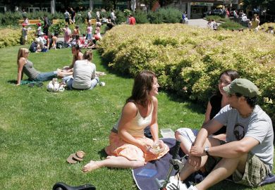 Students sitting on a lawn