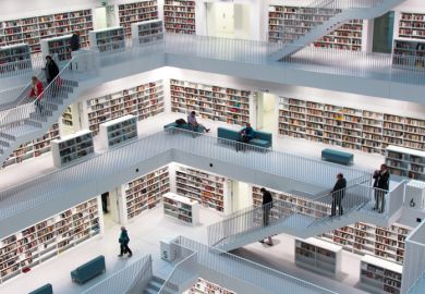 Stuttgart, Germany - May 5, 2012 The new municipal public library is used by various people for studying or enjoying books on May 5, 2012 in Stuttgart, Germany. The contemporary library was designed by Korean architect Eun Young Yi and currently houses mo
