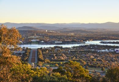 Sunset on Canberra City, autumn, Brindabella hills