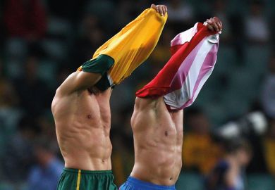 sports tops taking off over heads_arms high_naked chests_two men
