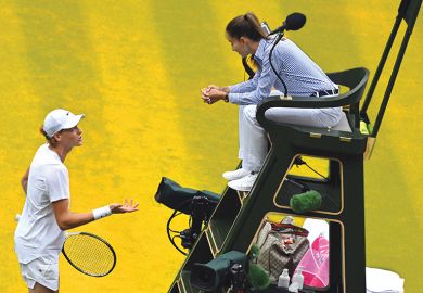 Jannik Sinner complains to the umpire after losing a point aginst Colombia's Daniel Elahi Galan during their men's singles tennis match on the seventh day of the 2023 Wimbledon Championships to illustrate What if ethics regulation actually fostered ethic