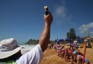 Starting line for a swimming race
